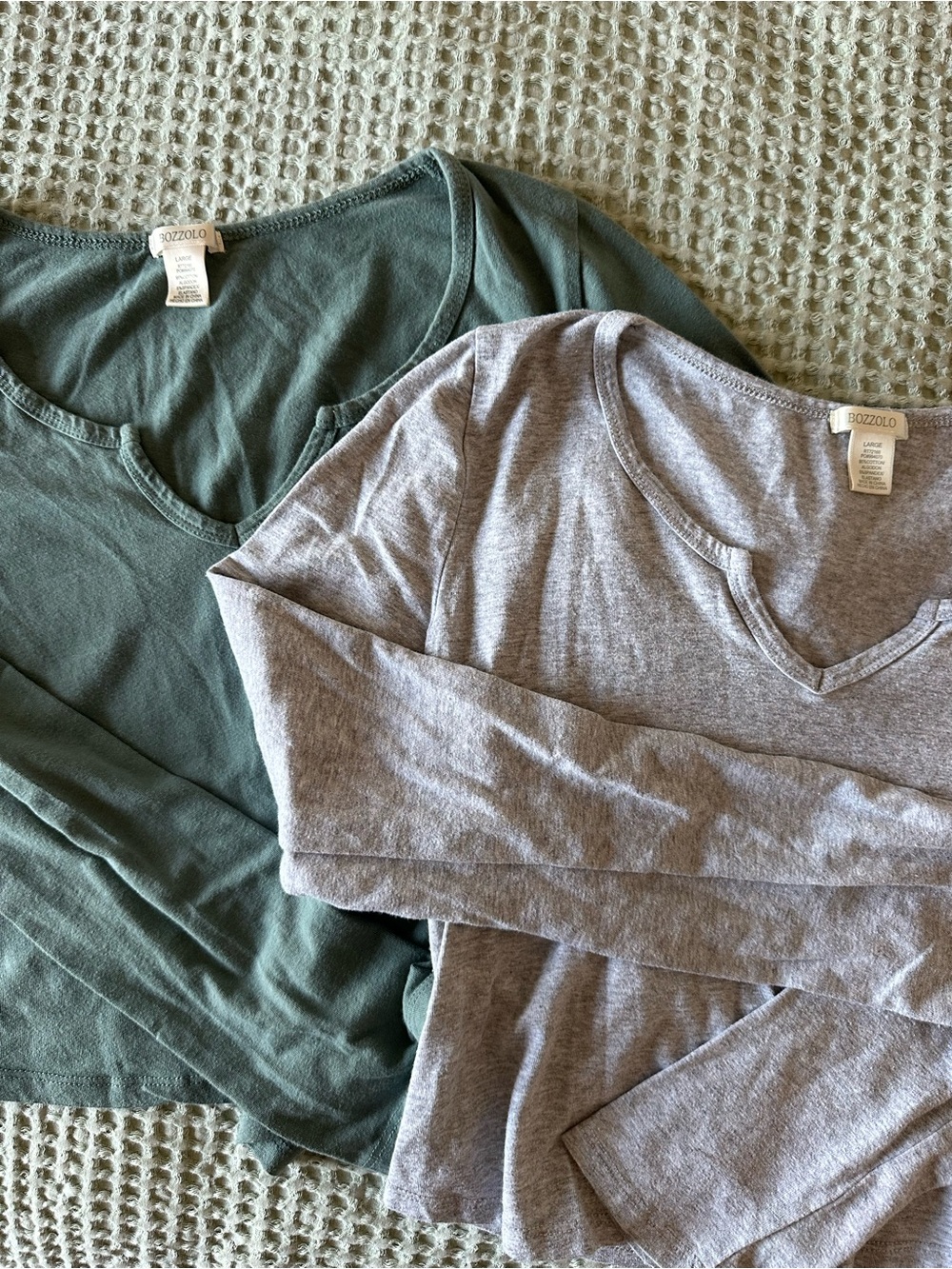 BUNDLE - Bozzolo Long Sleeve Tops in Sage Green & Light Gray